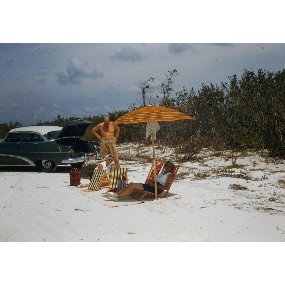 Kodak Slide 1950s Red Border Kodachrome Couple Of Friends Laying Back At Beach